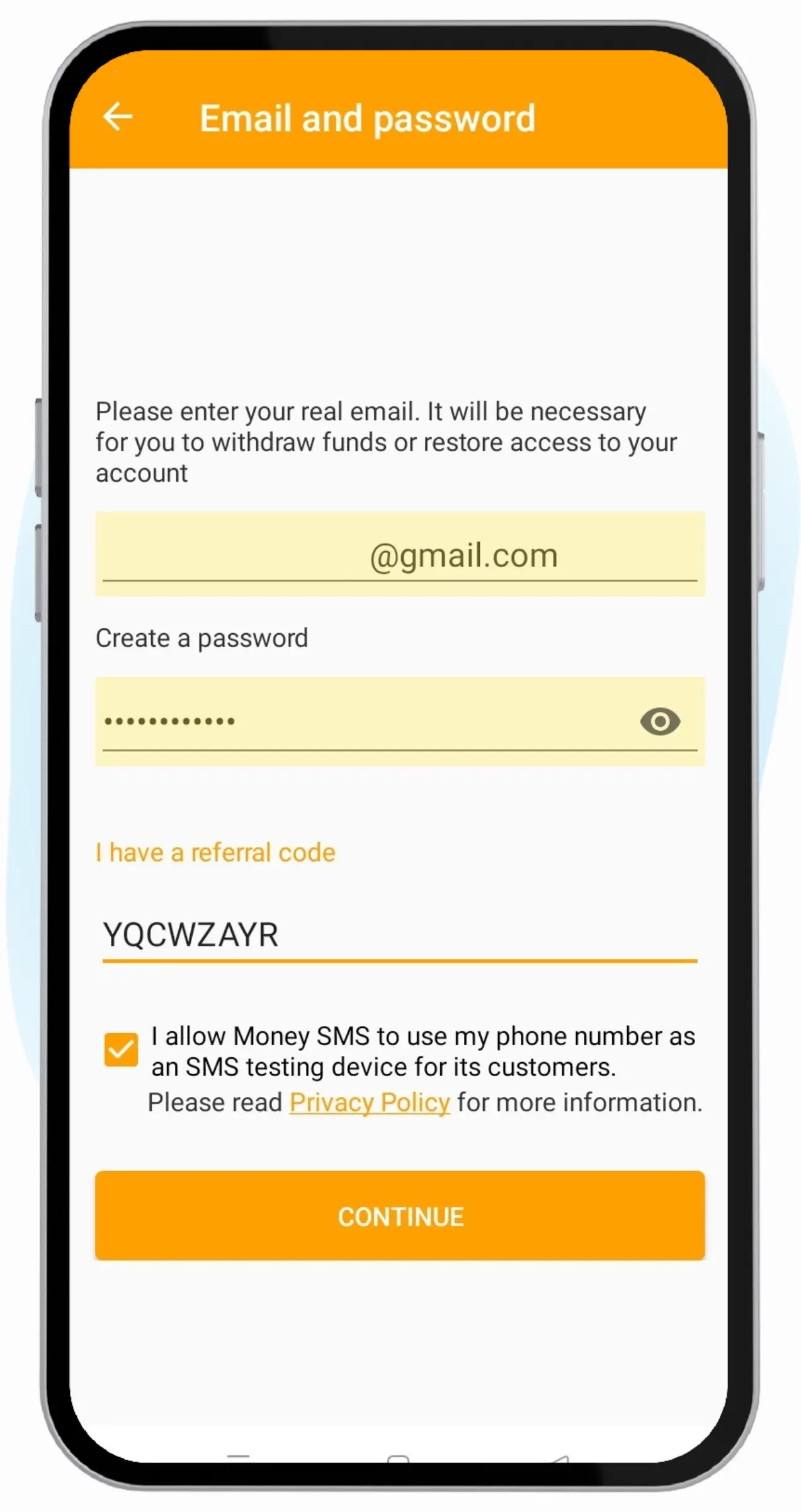 Enter your referral code in the app