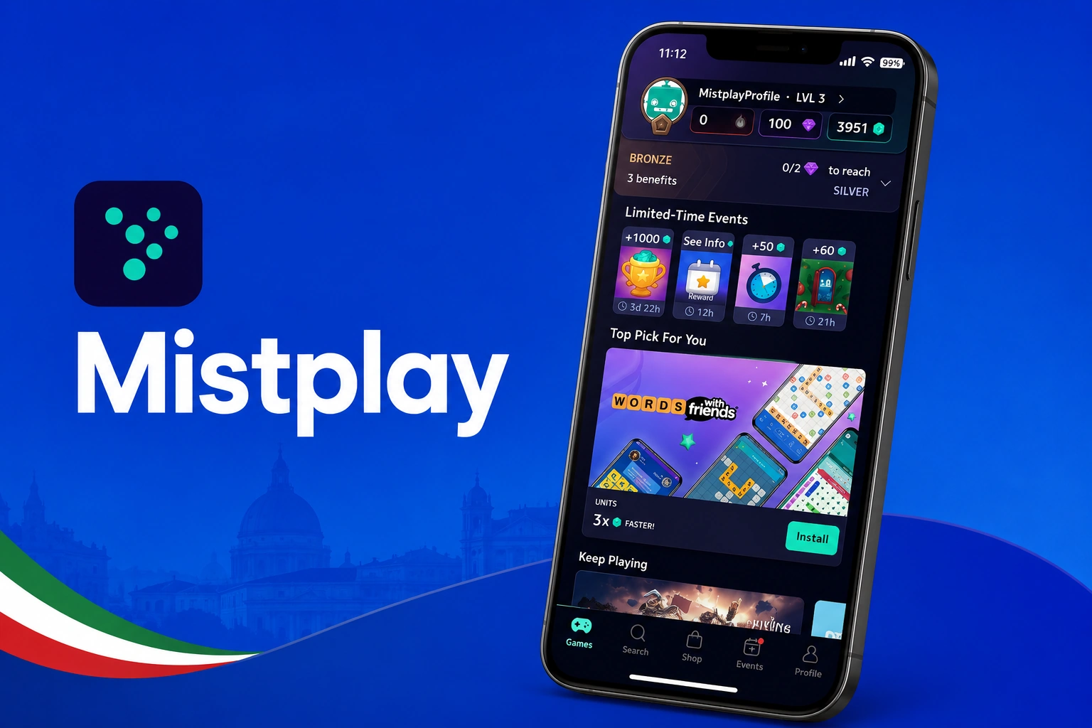 Schermata dell'app Mistplay: giochi mobile che fanno accumulare premi