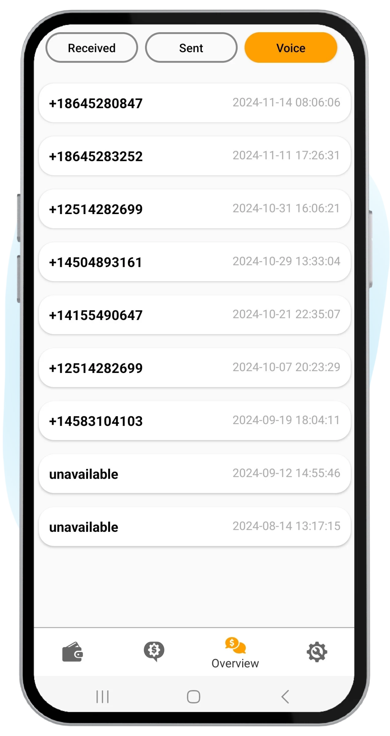 Primeira chamada de teste recebida no app