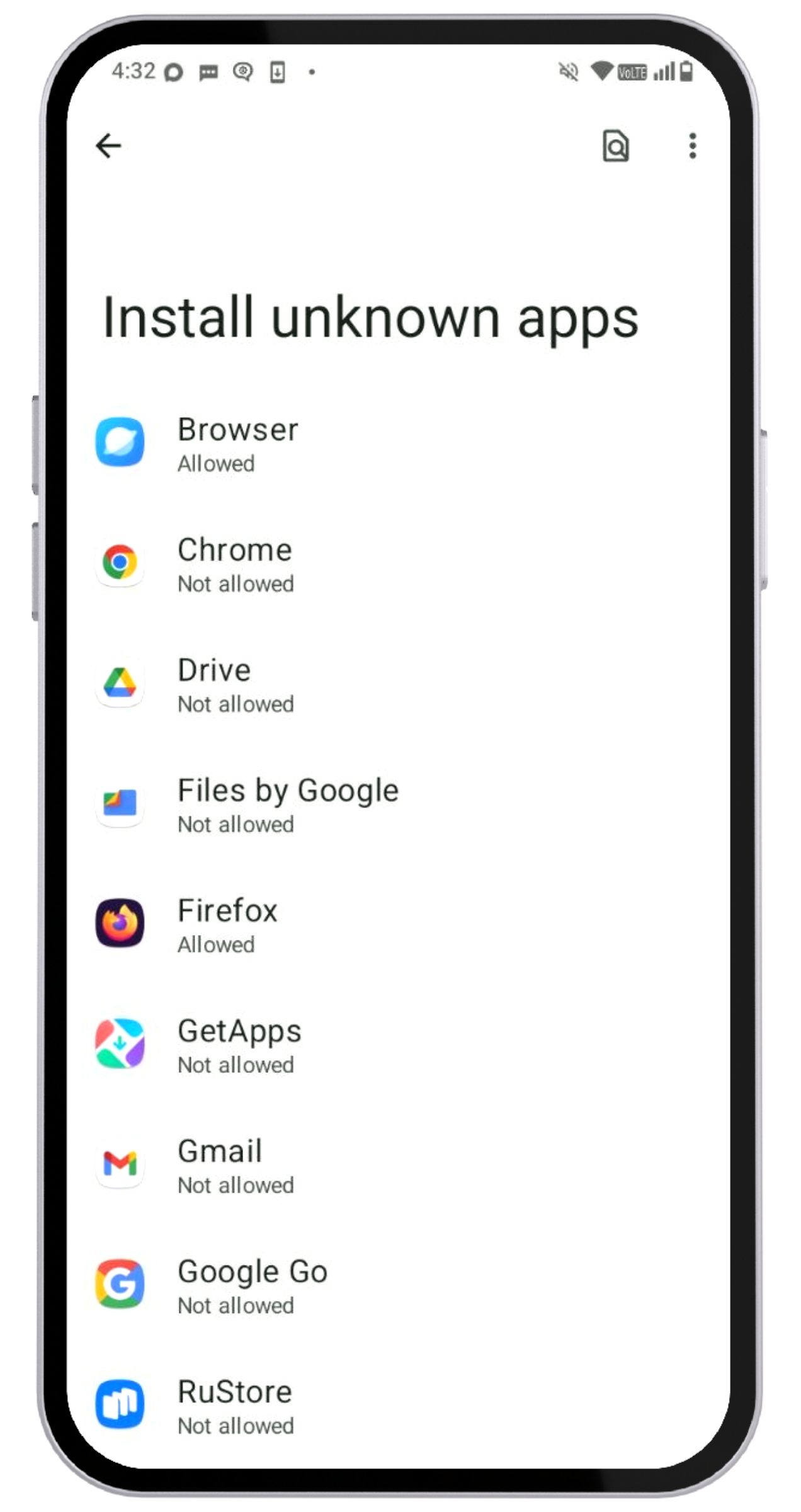 Scegli Chrome dall'elenco delle app che possono installare app sconosciute