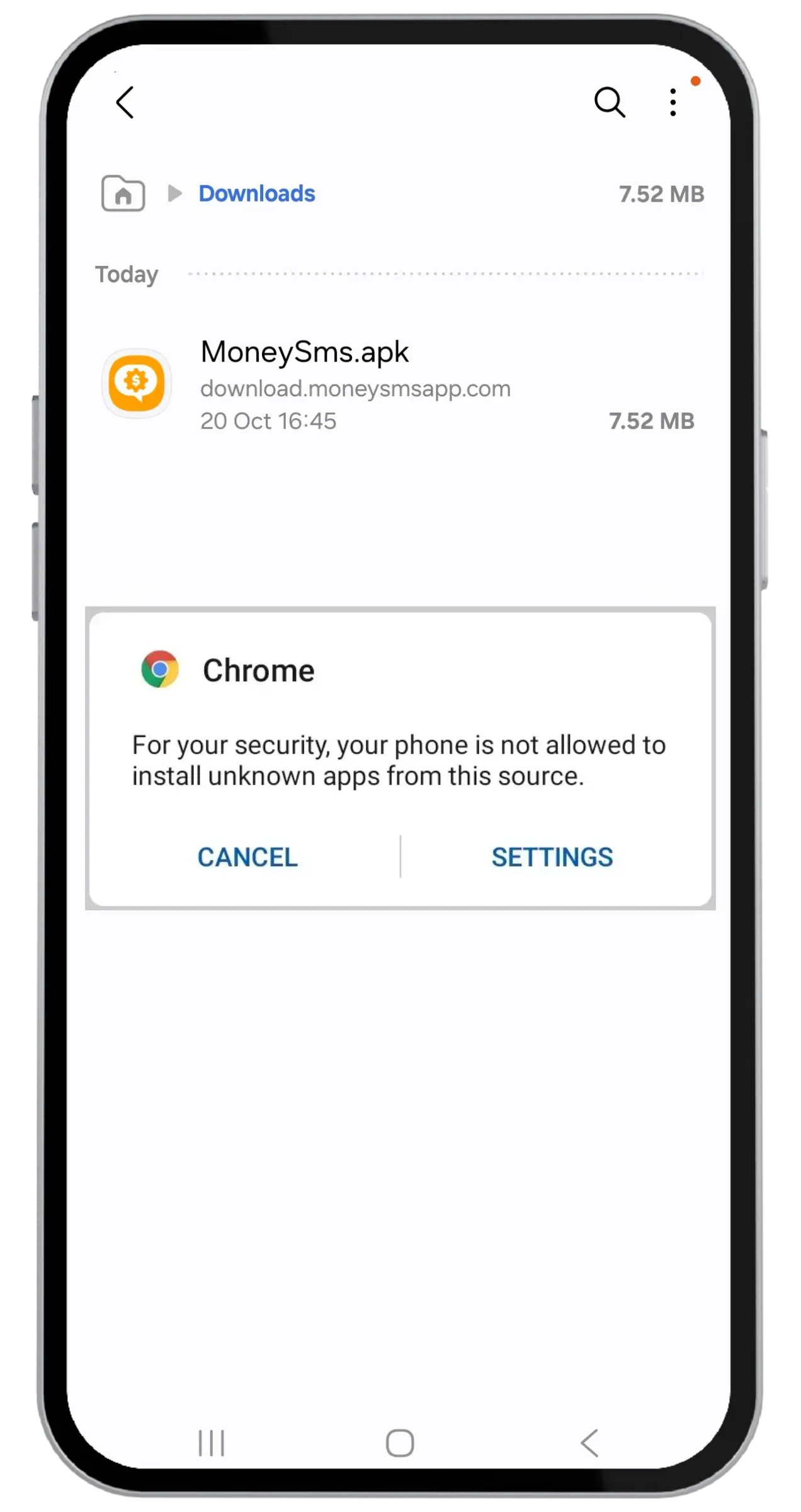 Avviso Chrome: il telefono non pu&ograve; installare app sconosciute da questa fonte