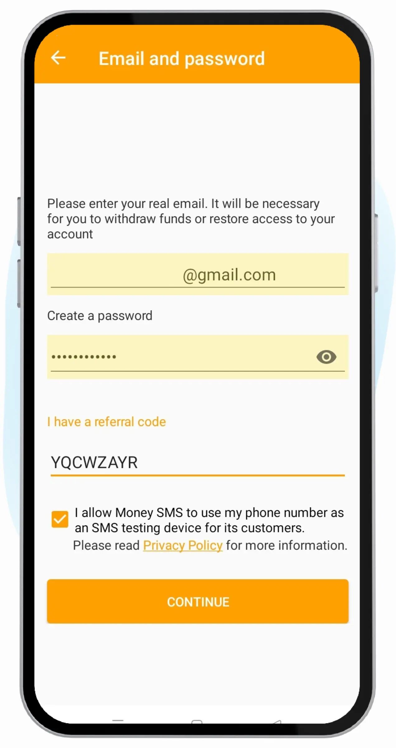 注册时在应用中输入推荐码