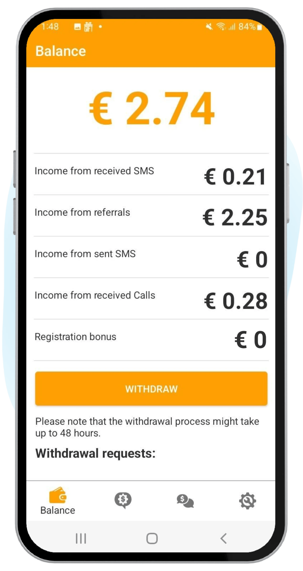 Money SMS推荐收益和余额概览