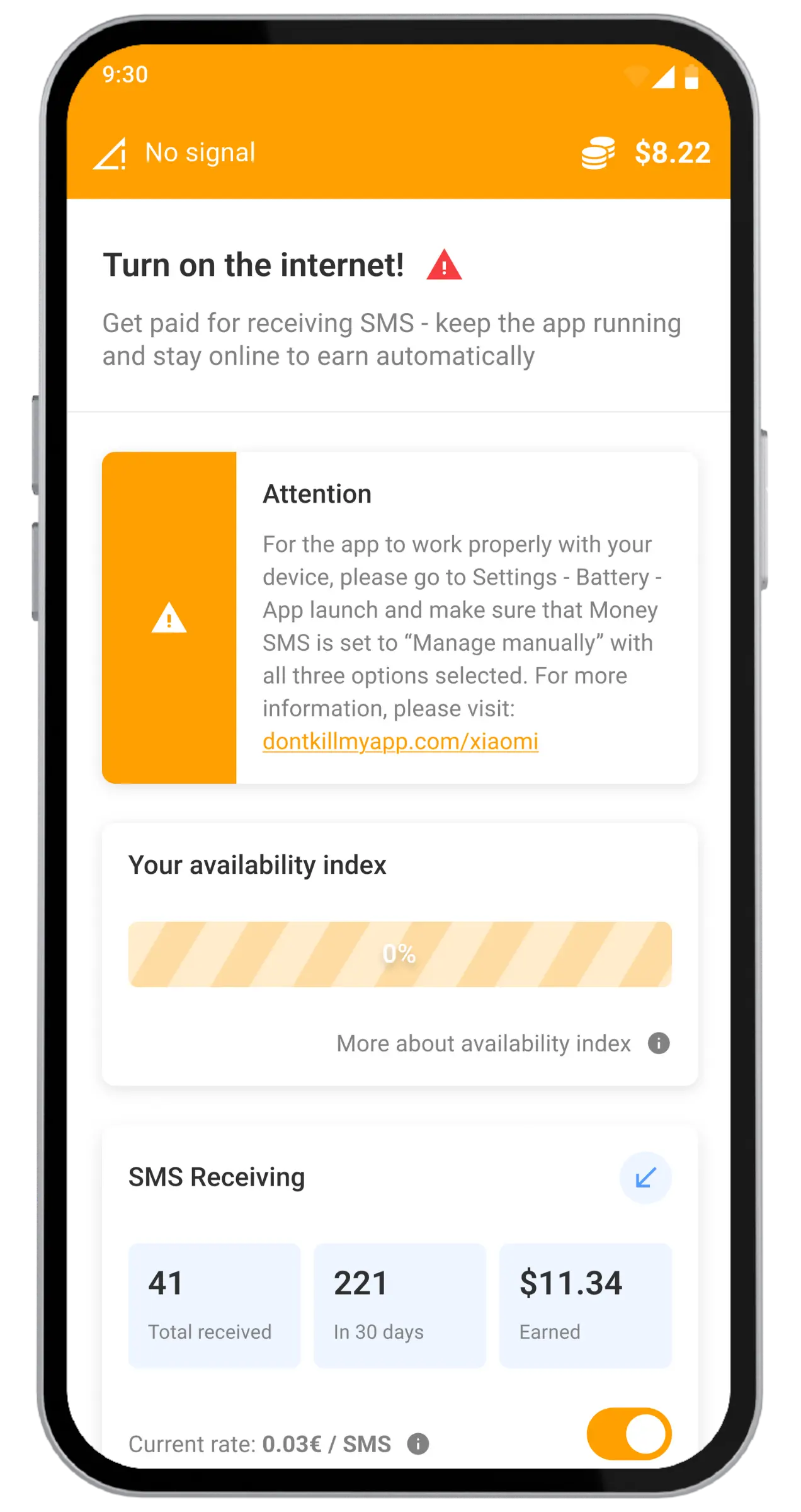 Internet einschalten - Benachrichtigung