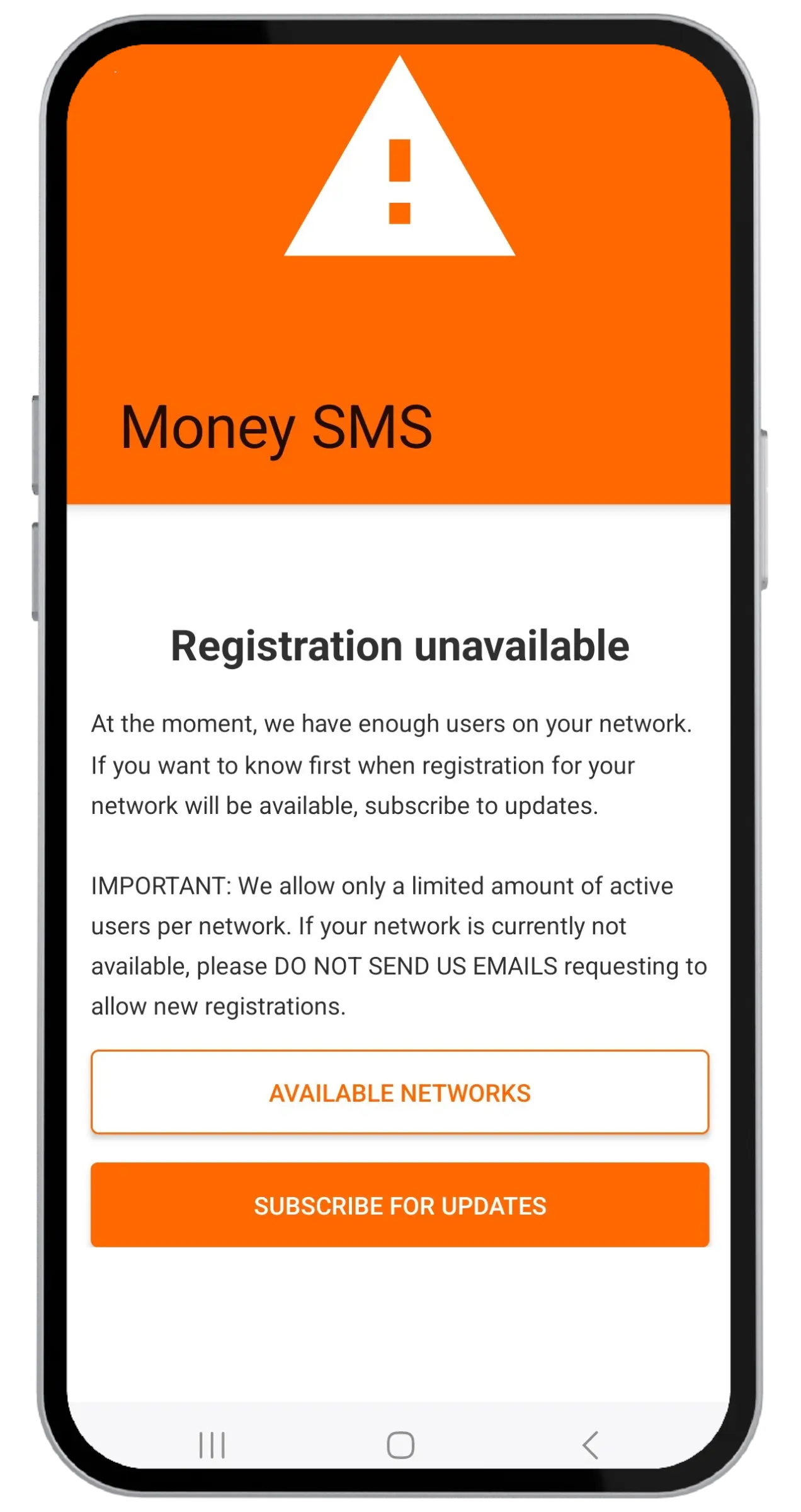 Registrierung nicht verfügbar - Benachrichtigung