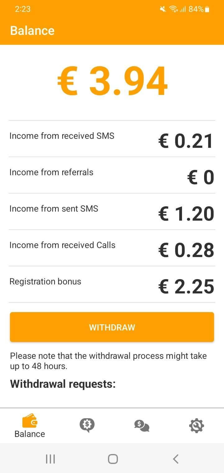 Ganhos do Money SMS com envio