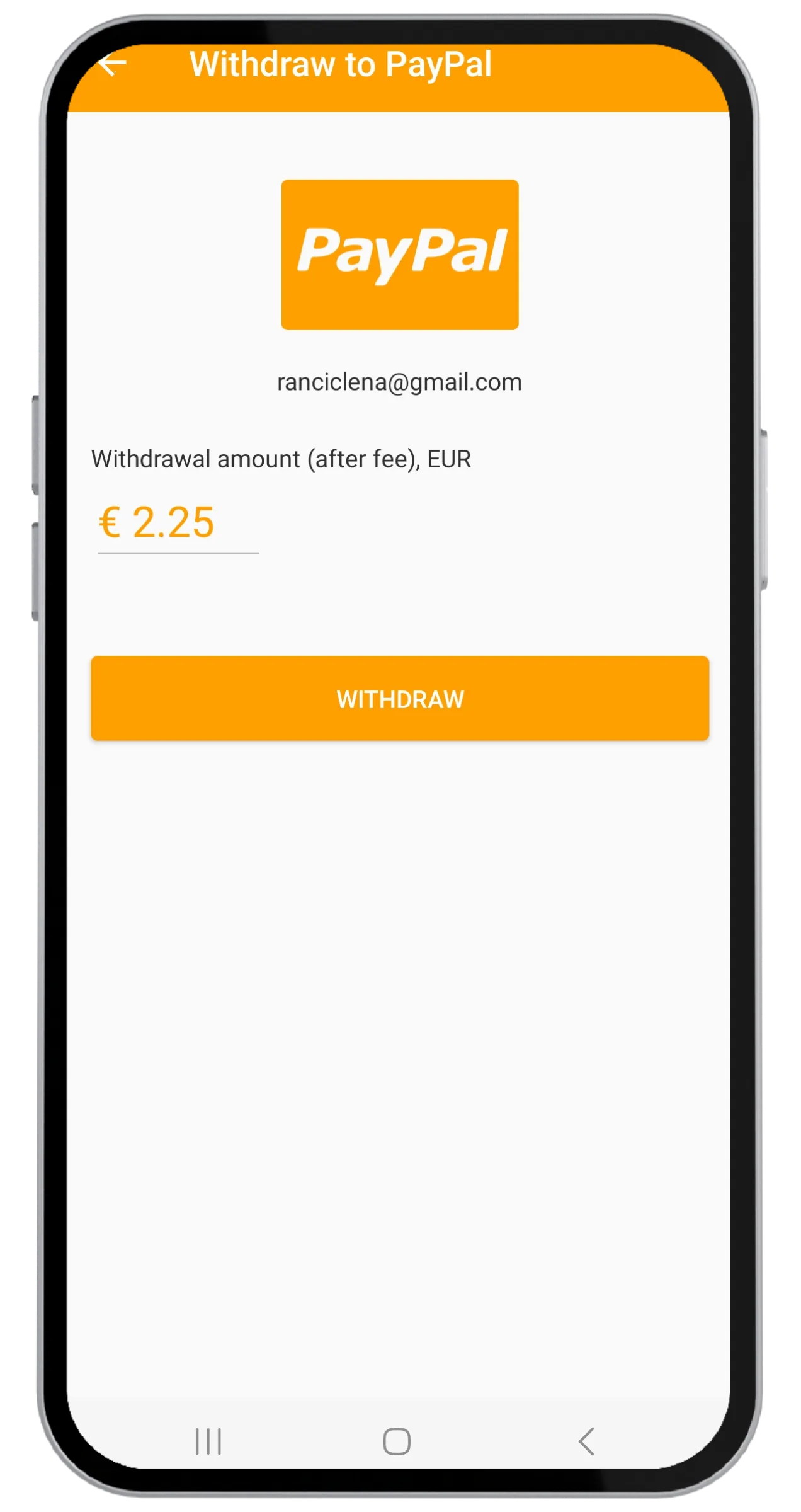 Money SMS app withdrawal screen